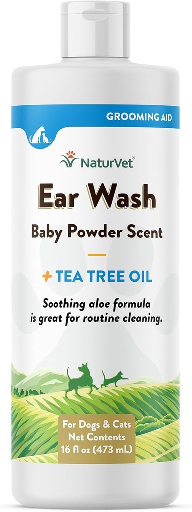 NaturVet Ear Wash Vedelik Täiendus koertele ja kassidele - Lemmikloomade Tervise Täiendus Puhastab Koer, Kass Kõrvakanalid - Sisaldab Aaloe, Teepuuõli - Aitab Eemaldada Lemmiklooma Kõrvavavaha, Mustuse, Debris - 16 Oz.