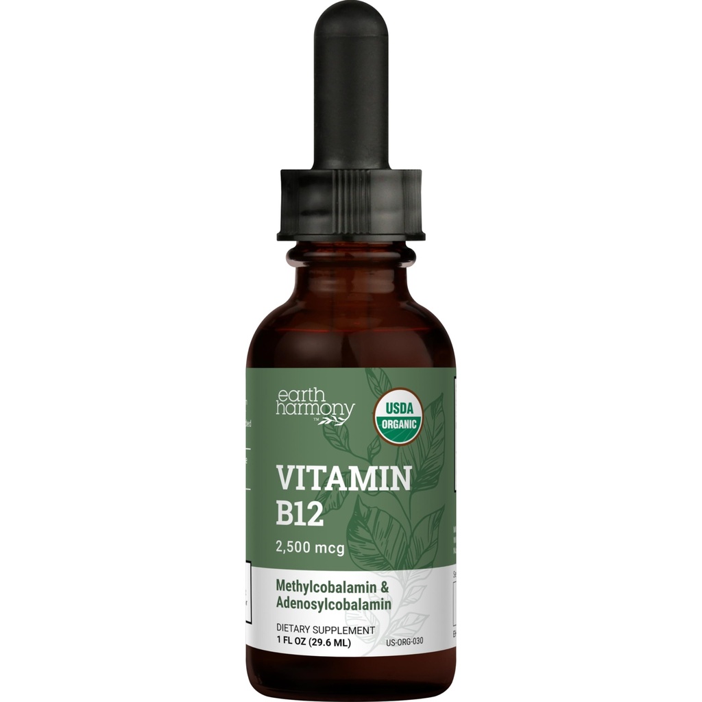Orgaaniline Vegan Vitamiin B12 Sublingual Vedel täiendus - 2500mcg Metüülkobalamiini tilgad loodusliku energia, ainevahetuse tervise ja immuunsüsteemi toetuseks - 1 Fl Oz