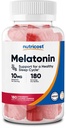Nutrikost Melatoniin 10mg, 180 Gummies, Maasikas Maitsestatud - Gluteenivaba, Non-GMO, No Corn Syrup