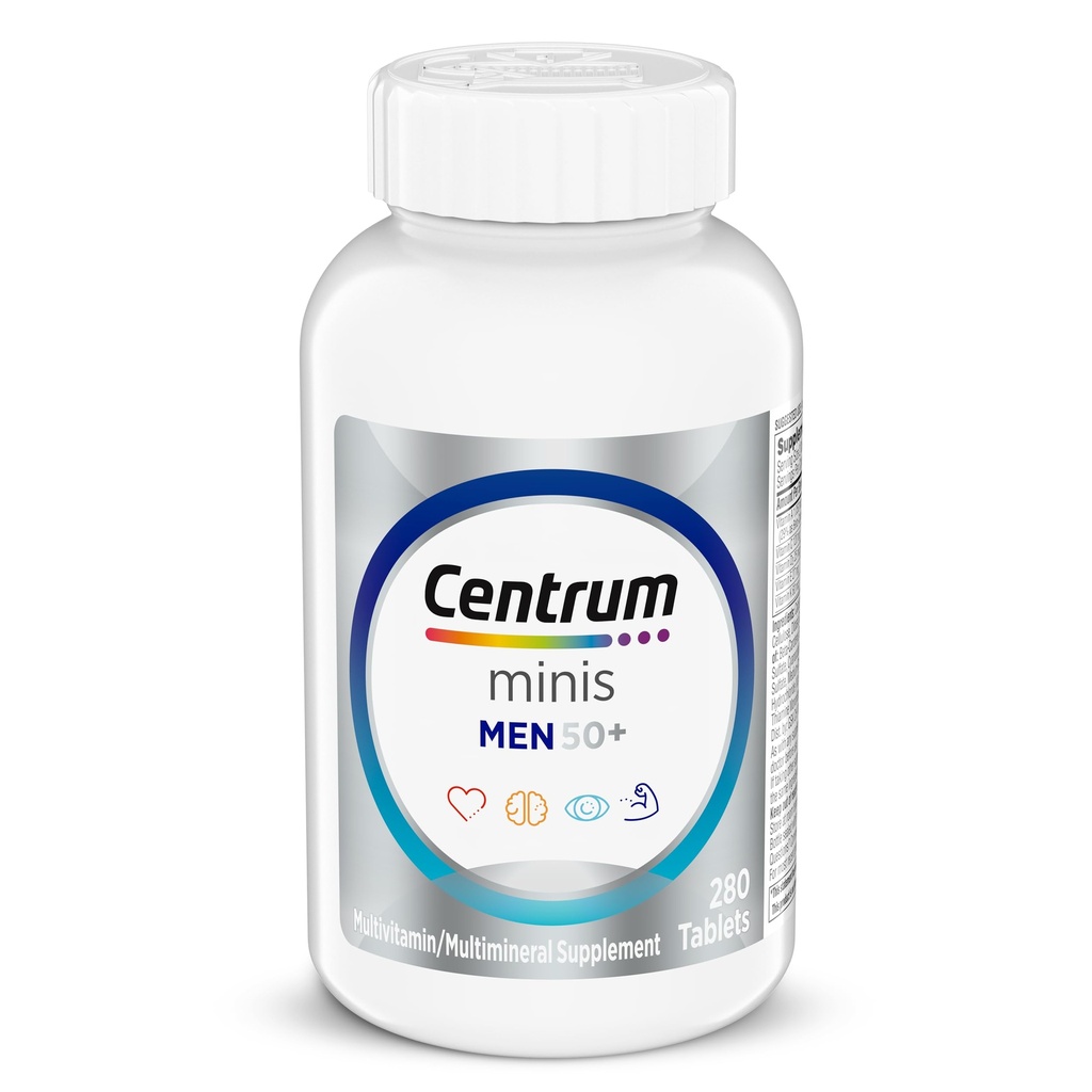 Centrum Minis Silver Multivitamiin meestele 50 Plus, multivitamiinid / multimineraalsed toidulisandid, D3-vitamiin, B-vitamiinid ja tsink, mitte-GMO koostisosad, toetab mälu ja tunnetust vanematel täiskasvanutel - 280 Ct