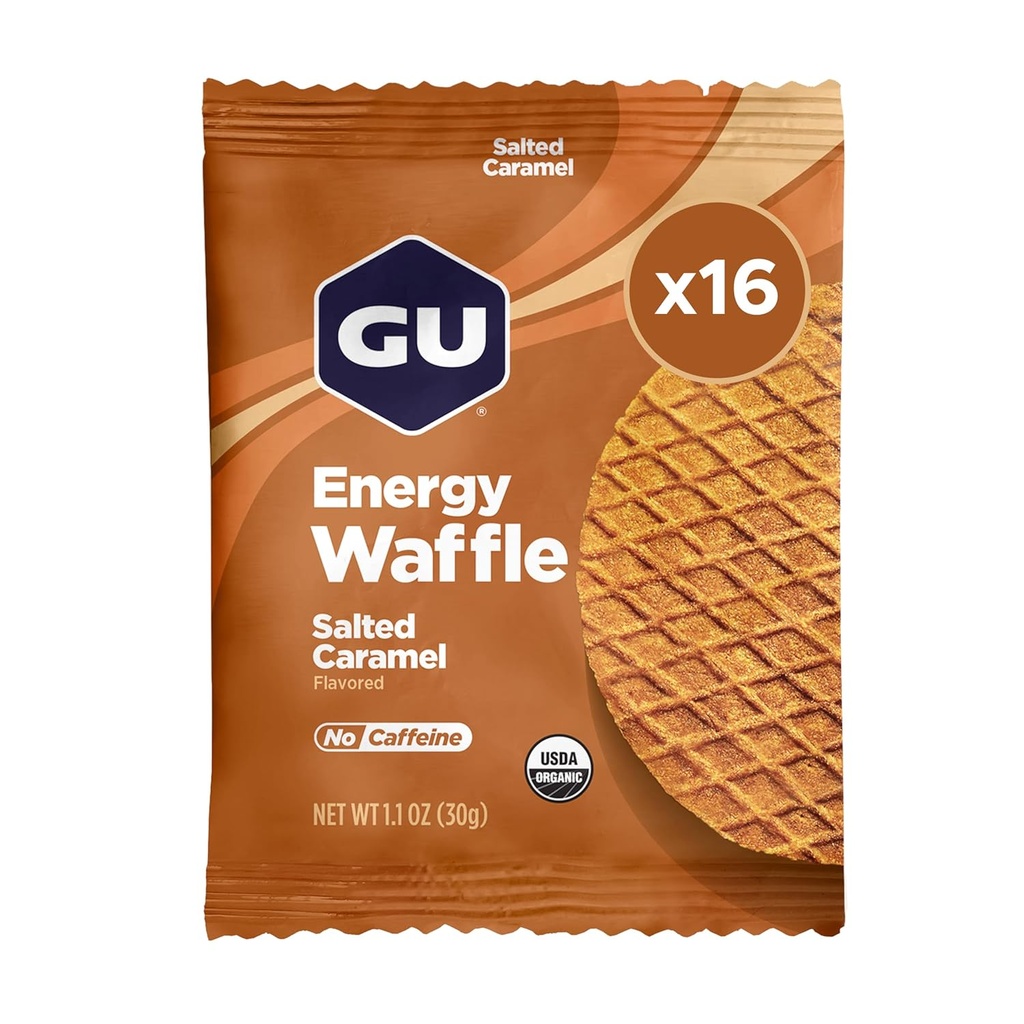 GU Energy Stroopwafel Salty karamelli spordi toitumisvahvel, kofeiinivaba ja Kosher piimatööstus, On-the-Go energia iga treeningu jaoks, 16 Count