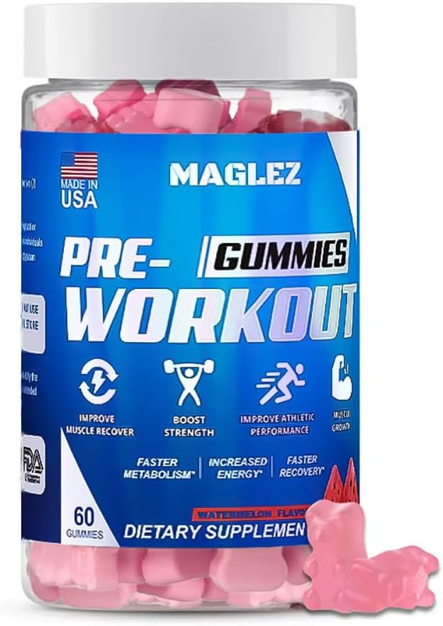 Pre Workout Gummies meestele ja naistele, PreWorkout Gummy beeta-alaniin | Orgaaniline kofeiin | Kroompikolinaat | Gluteenivaba, vegan, suurenenud energia, kiirem ainevahetus ja taastumine (60 kummi)
