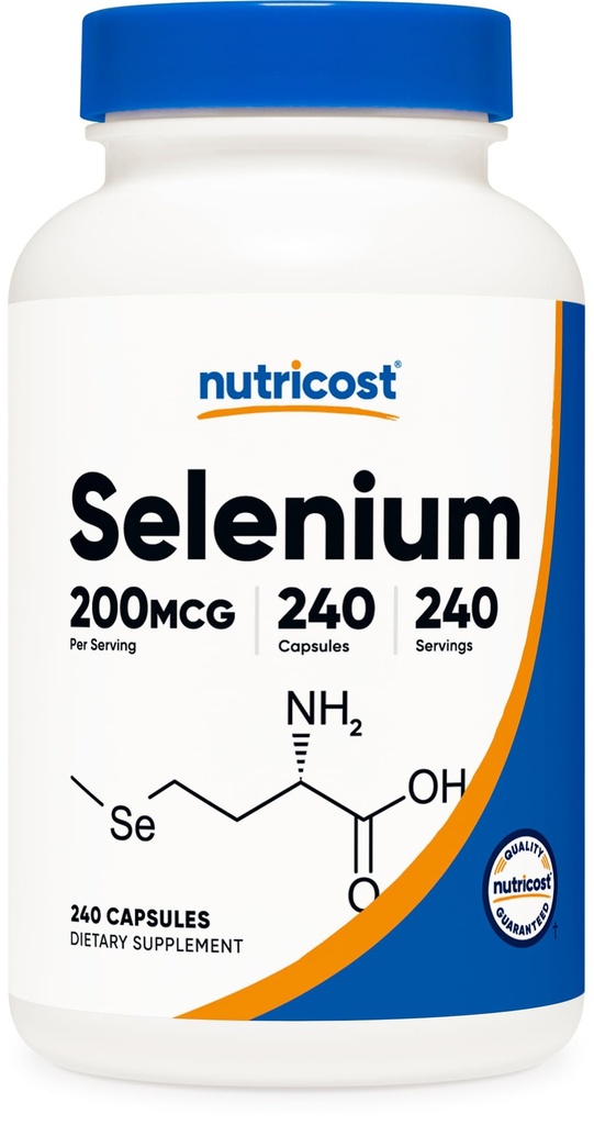 Nutricost Selenium 200mcg , 240 Taimekapslit , Mitte- GMO , Gluteenivaba L- selenometioniin