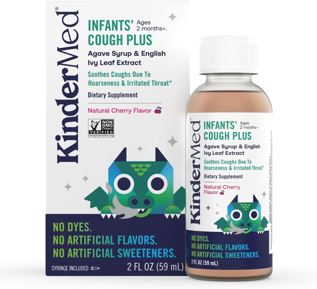 KinderMed Imikute Päevane Köha Plus, Orgaaniline Agave Siirup ja Inglise Ivy Leaf Extract, No Dyes, No Artificial Maitsed või Sweeteners, Non-GMO, Imikutele 2 kuud +, Natural Cherry Maitse (2 Fl Oz)