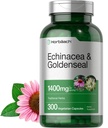 Horbäach Echinacea Goldenseal Capsules | 1400mg | 300 Count | Taimetoitlane, mitte-GMO, Gluteenivaba ekstrakti täiendus