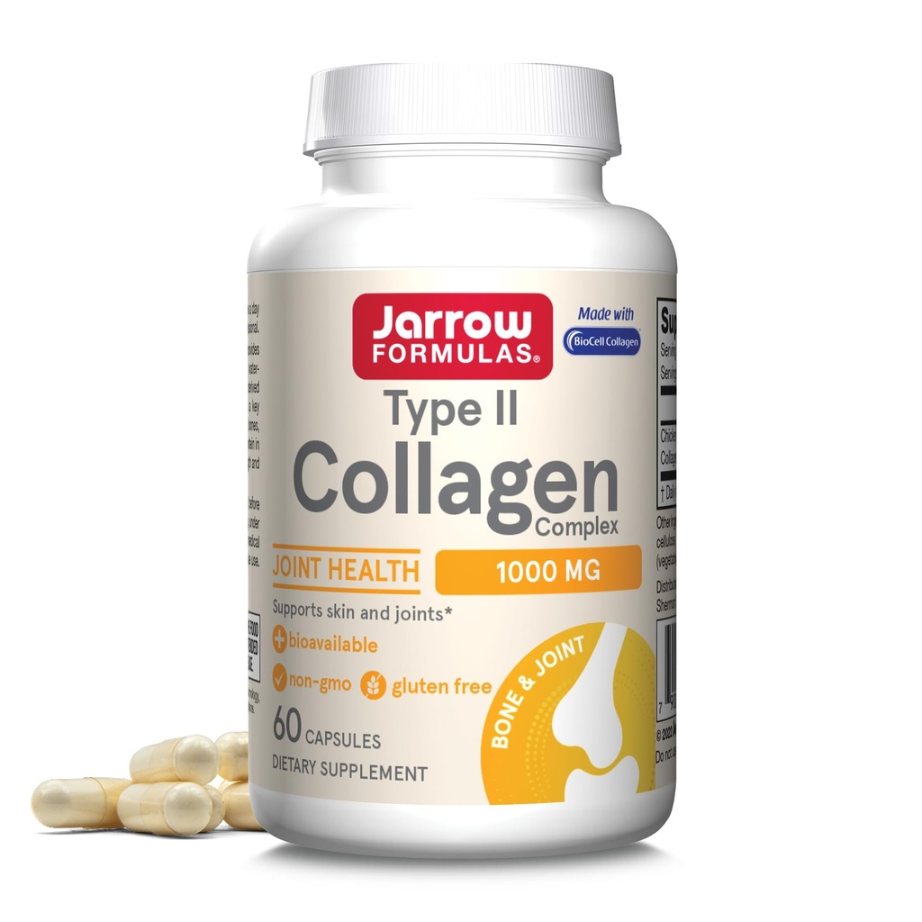 Jarrow valemid® II tüüpi kollageeni kompleks 1000 mg toidulisandeid, toetab naha ja liigeste tervist, 60 kapslit, 30 päeva pakkumine