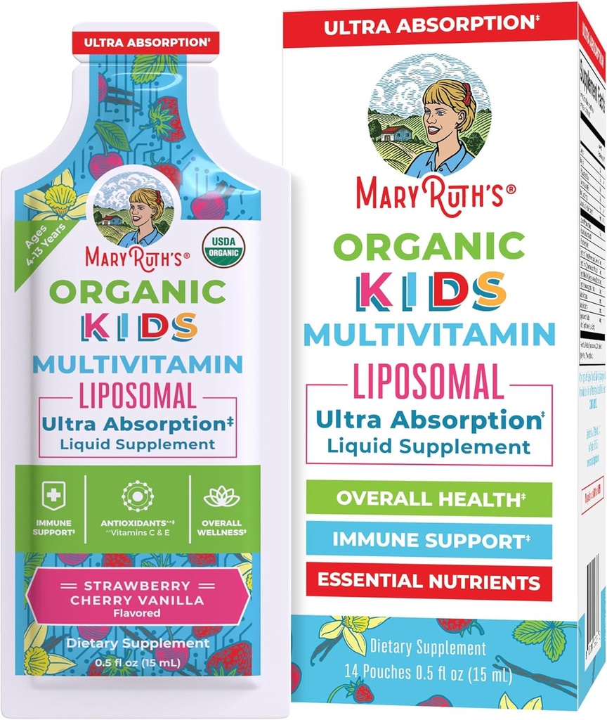 MaryRuth Organics Multivitamiin lastele | Suhkruvaba | Vedelad vitamiinid | Immuunsüsteemi tugilisa | Kognitiivne tervis ja üldine heaolu | USDA orgaaniline | Vegan | Mitte-GMO | 14 Servingut