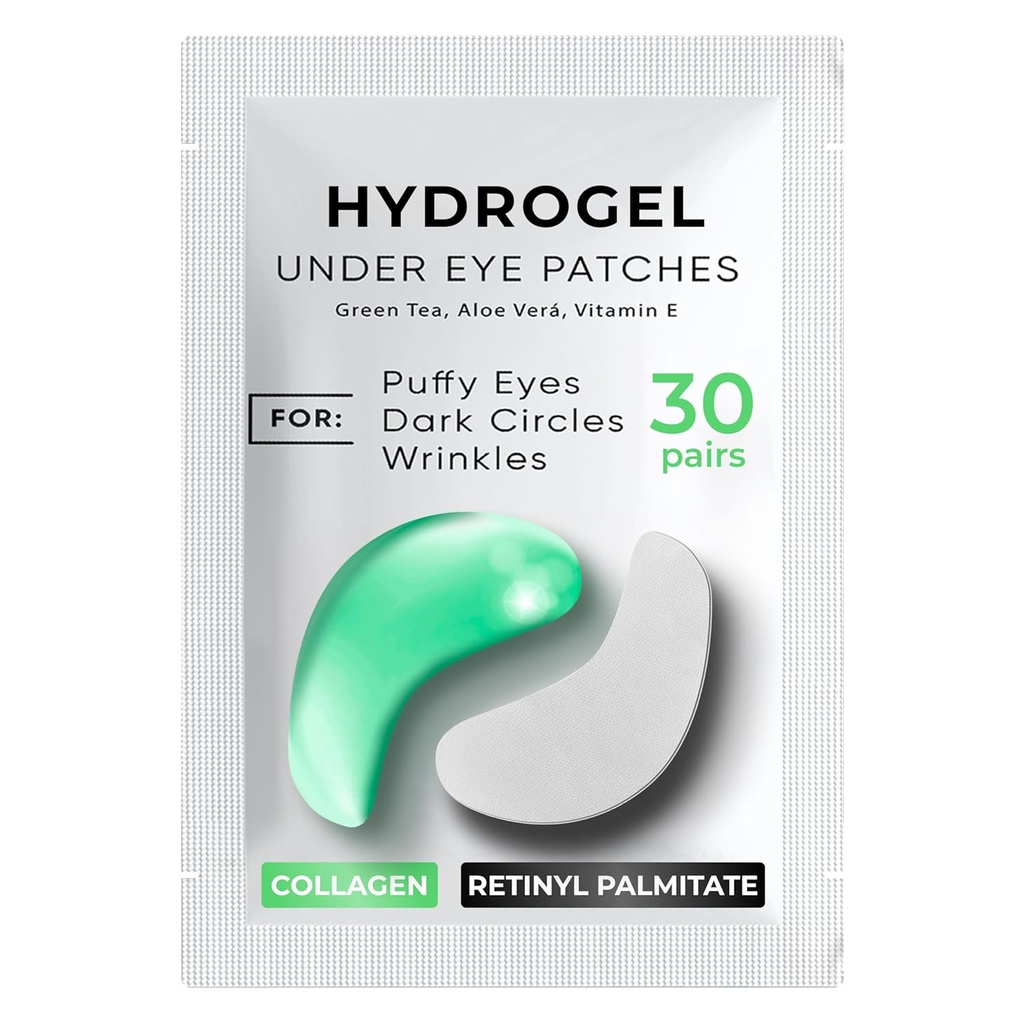 Silmaalused plaastrid tumedate ringide jaoks, Puffiness 30 PAIRS - Tumedad ringid silma all ravi - Silmamaski geel - Silmaalused geelid pundunud silmade jaoks - roheline tee, kollageeni silmapadjad - silmaalused padjad