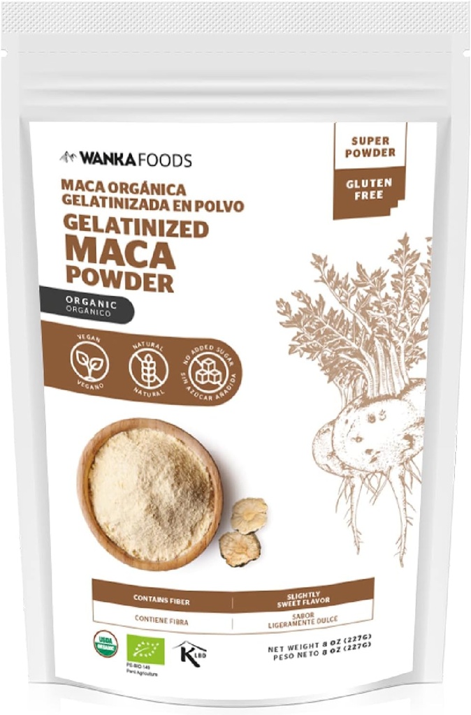 Orgaaniline želatiniseeritud Maca pulber, 8oz või 227g 1 kott, Peruu Maca juur. Vegan, USDA orgaaniline, mitte-GMO, gluteenivaba, Keto-sõbralik Adaptogeen Kasutatakse energia, elujõulisuse ja vastupidavuse suurendamiseks