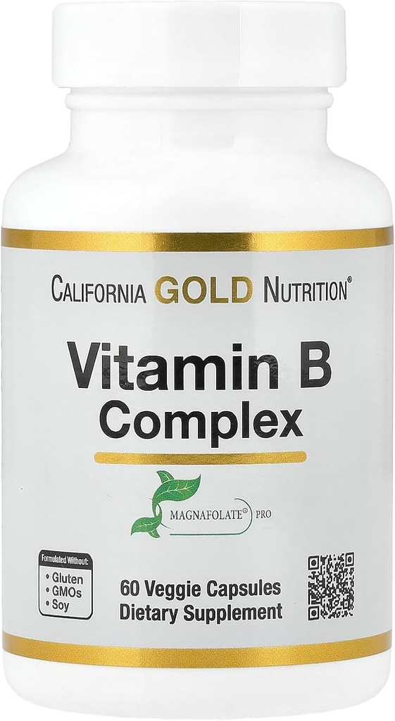 California Gold Nutrition B-vitamiini kompleks , tiamiin B1, riboflaviin B2, niatsiin B3, püridoksiin B6 , biotiin B7 , pantoteenhape B5 ja pro folaat B9 , gluteenivaba , non GMO , 60 köögiviljakapslit