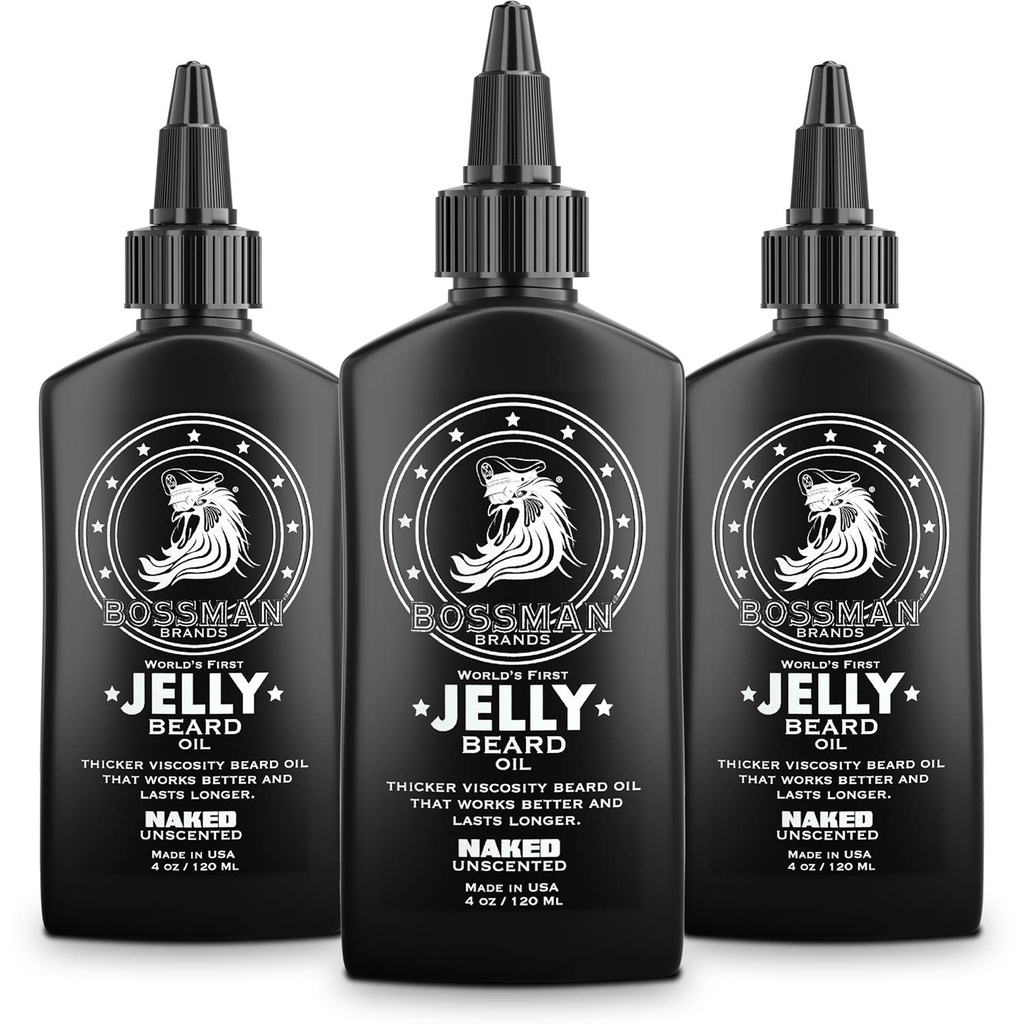 Bossman Jelly Beard Oil for Men - 3 Pack (12 oz in Total, Naked - Unscented) – Softens, Moisturizes & Conditions with Natural Ingredients
