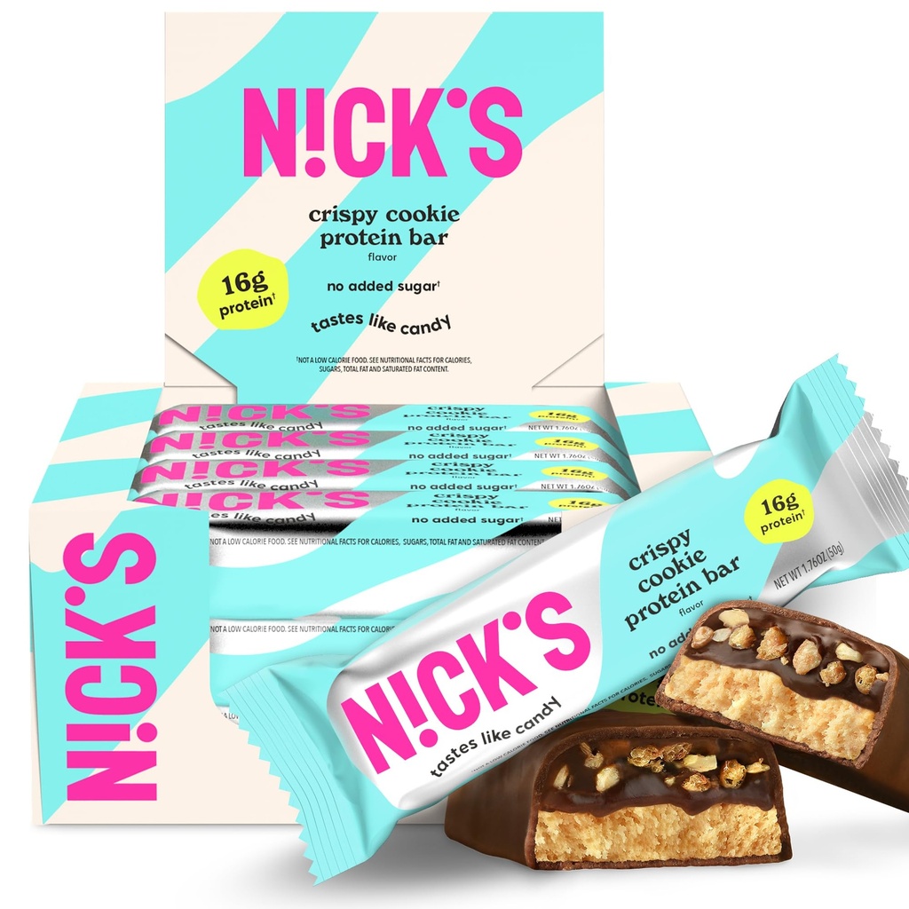 Nick's Protein Bars Crispy Cookie Chocolate, High Protein, Low Calories, Low Carb, Keto Friendly Snacks No Added Sugar (Multipack 12 baari x 50 g), Crispy Cookie maitse