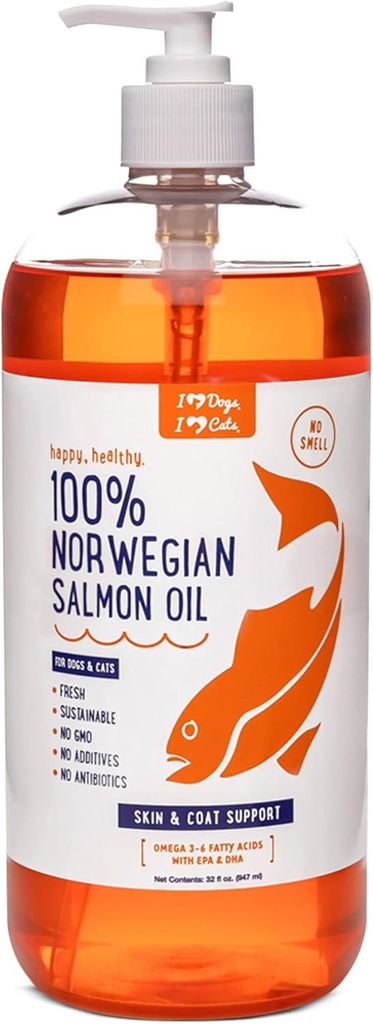 iHeartDogs Lõheõli koertele ja kassidele - toitev nahk ja kate Omega 3 Kalaõli koertele toetab allergiat ja sügelemist, südame tervist ja liigeste tervist - 32 oz