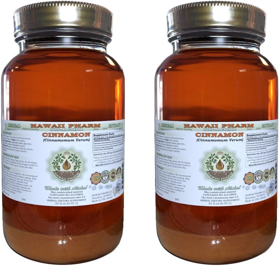 Kaneel Alkoholivaba vedelik ekstrakt, kaneel (Cinnamomum Verum) Kuivatatud koor Glycerite Hawaii Pharm Looduslik taimsete täiendada 2x32 oz filtreerimata