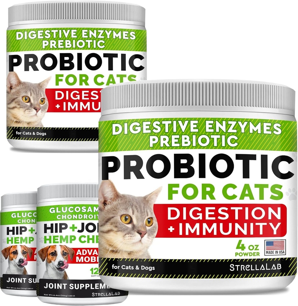 8oz Probiootikumid Pulber + 240ct Kanepi Glükosamiini Ühine täiendus Bundle - leevendab kõhulahtisust + liigesevalu leevendamist - seedeensüümid + prebiootikumid + omega 3, kanepiõli + kondroitiin, MSM - valmistatud USA-s