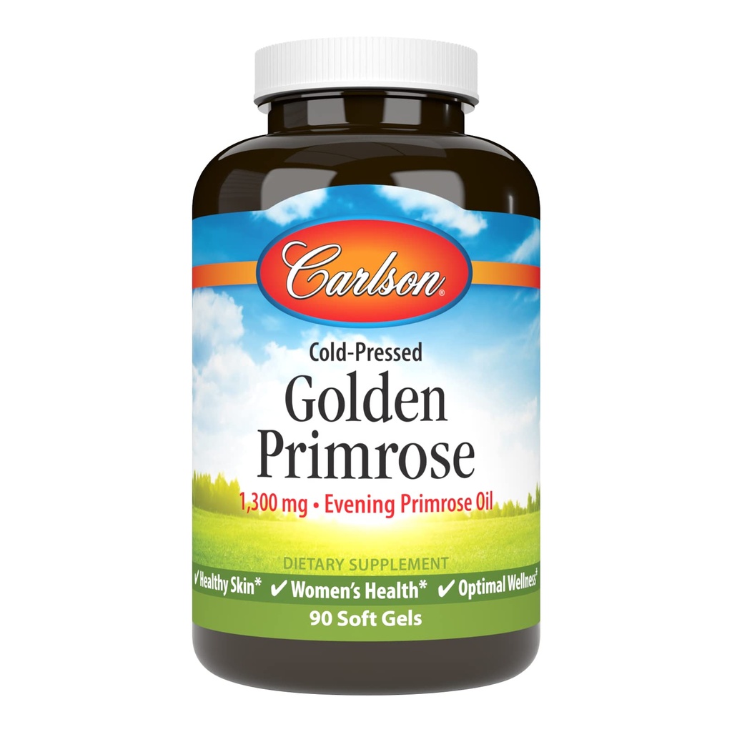 Carlson - Golden Primrose, 1300 mg Õhtune Primrose õli, külmpressitud, tervislik nahk, naiste tervis ja optimaalne heaolu, 90 Softgels
