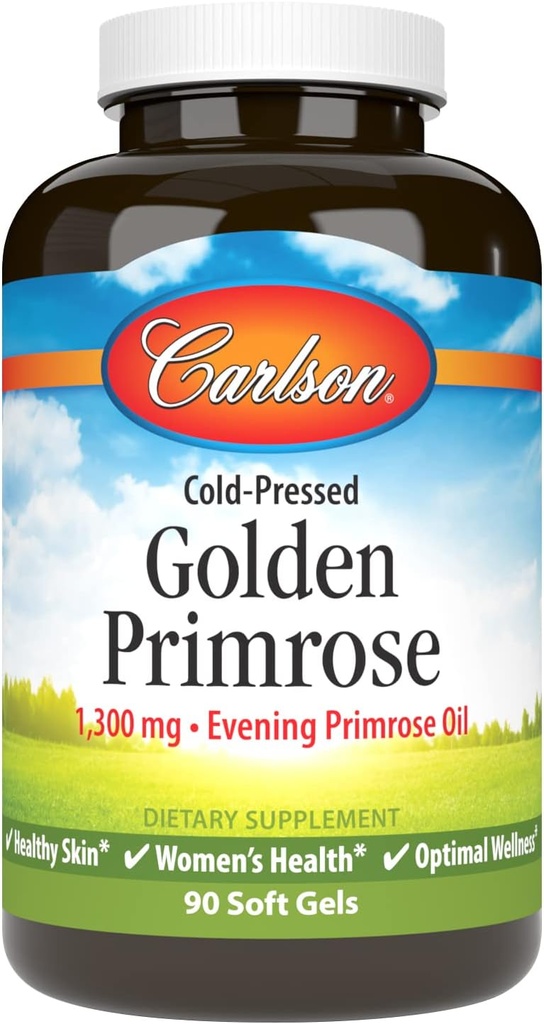 Carlson - Golden Primrose, 1300 mg Õhtune Primrose õli, külmpressitud, tervislik nahk, naiste tervis ja optimaalne heaolu, 90 Softgels