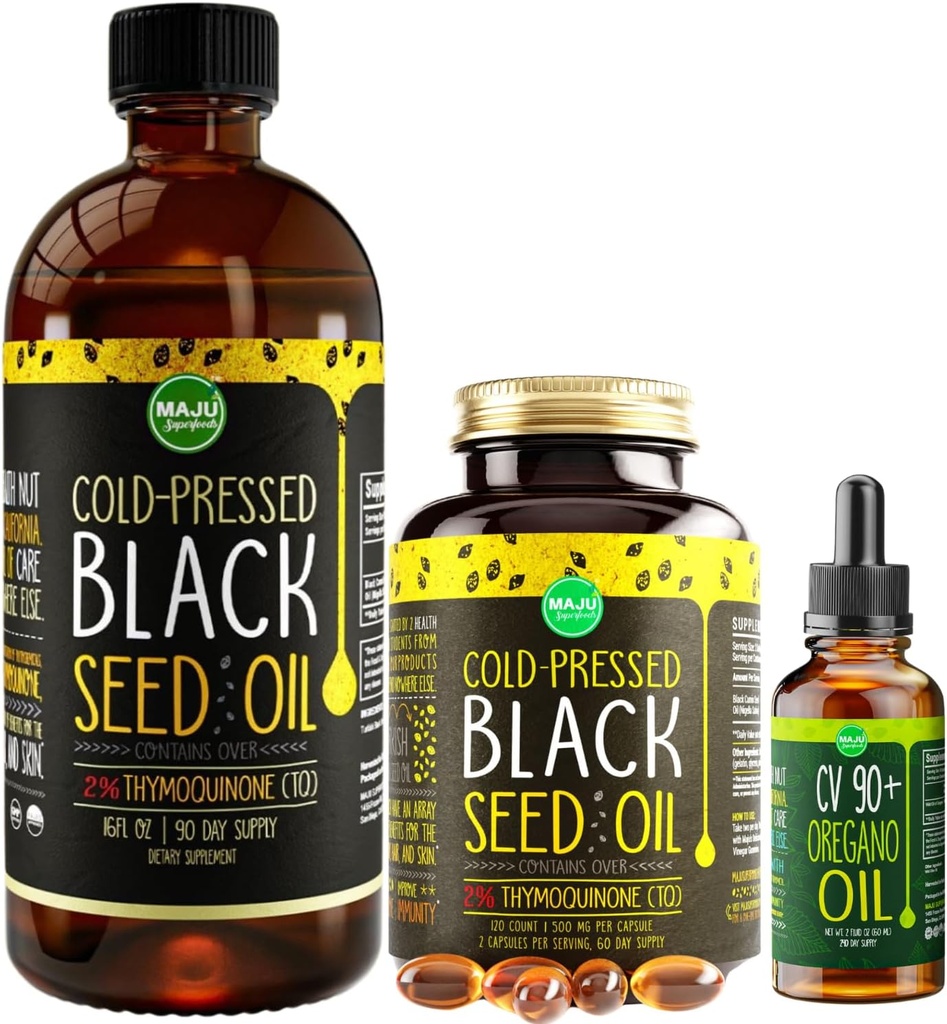 Maju Superfoods Suur musta seemne õli ja Oregano Bundle
