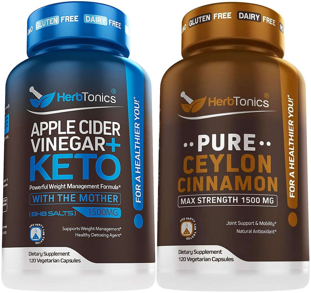 Herbtoonika Õunasiider Äädikas Kapslid Plus Keto BHB | Rasvapõletaja & Kaalulangus Täiendus Naistele & Meestele - Premium Ceylon Cinnamon Kapslid - Tõhusad Kaneeli Pillid Suurendatud Heaolu