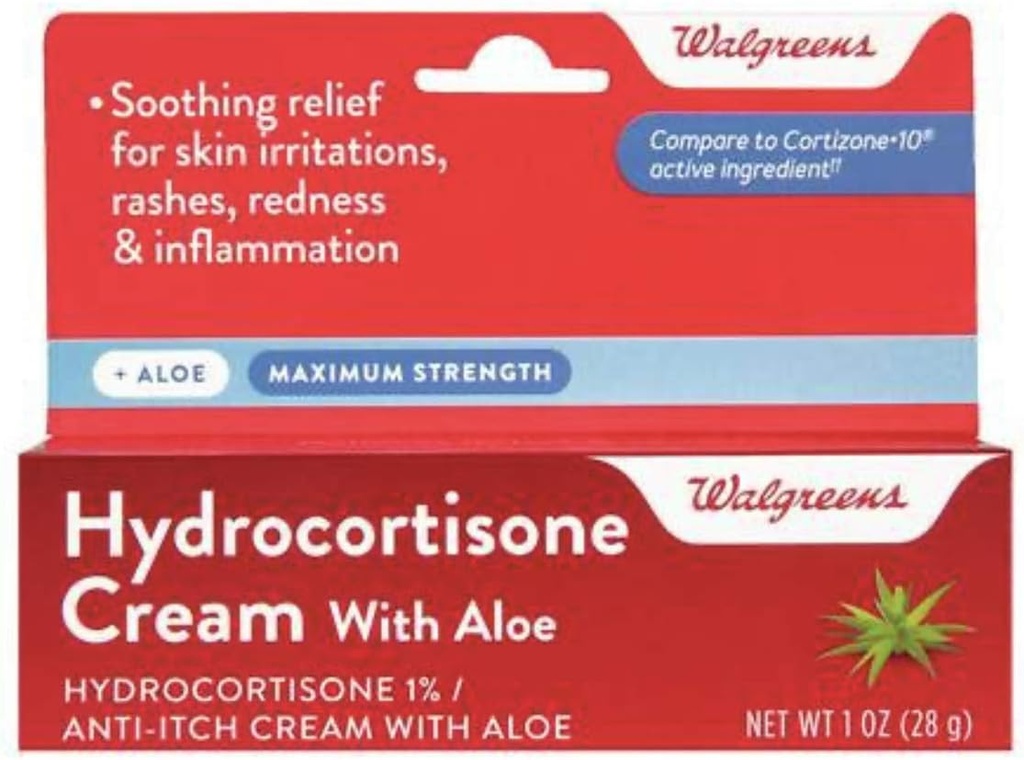 Walgreens Hydrocortisone koos Aloe Cream 1% Maksimaalne tugevus