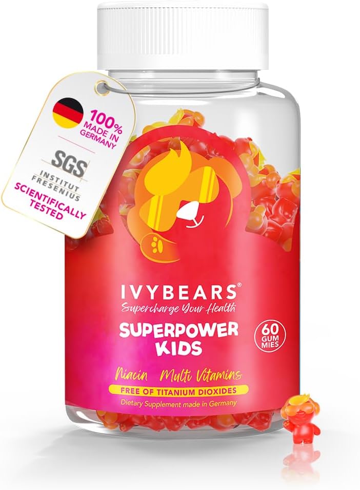 IvyBears® Superpower Kids - Multivitamiini kummikud immuunsuse toetamiseks - tugevdage laste immuunsussüsteeme vitamiinidega C, D2, B6, A - täielikult looduslik marjamaitseline - Saksa-Made Daily Supplement