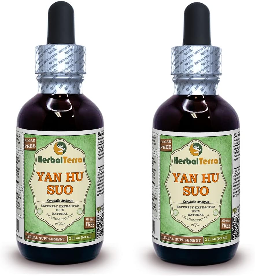 Yan Hu SUO (Corydalis Ambigua) Glycerite, kuivatatud juured Alkoholivaba vedelik ekstrakt (Brand Name: HerbalTerra, Proudly Made in USA) 2x2 fl.oz (2x60 ml)