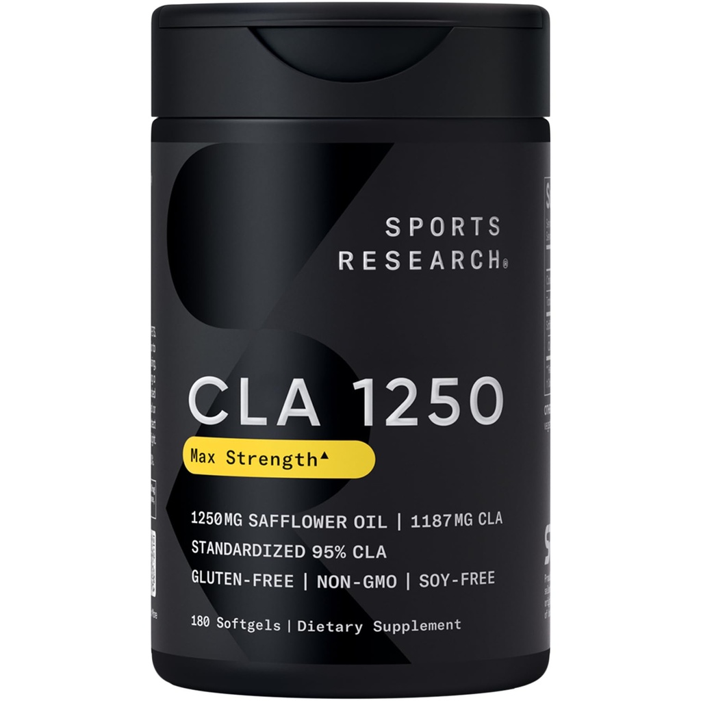 Spordiuuringute CLA - 1250mg aktiivse konjugeeritud linoolhappega meestele ja naistele | Mitte-GMO, soja ja gluteeni vaba - 95% (180 Softgels)