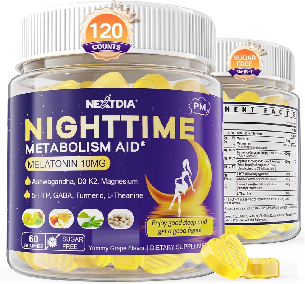 Melatoniin 10mg Gummies, öine Metabolism Gummies täiskasvanutele, Purusta Liigne Hoarding Kuigi sa puhata, edendada tervislikke Zzzs, magneesiumi, Ashwagandha, 5-HTP, GABA, 100% narkootikumide vaba, Suhkruvaba, 2Packs