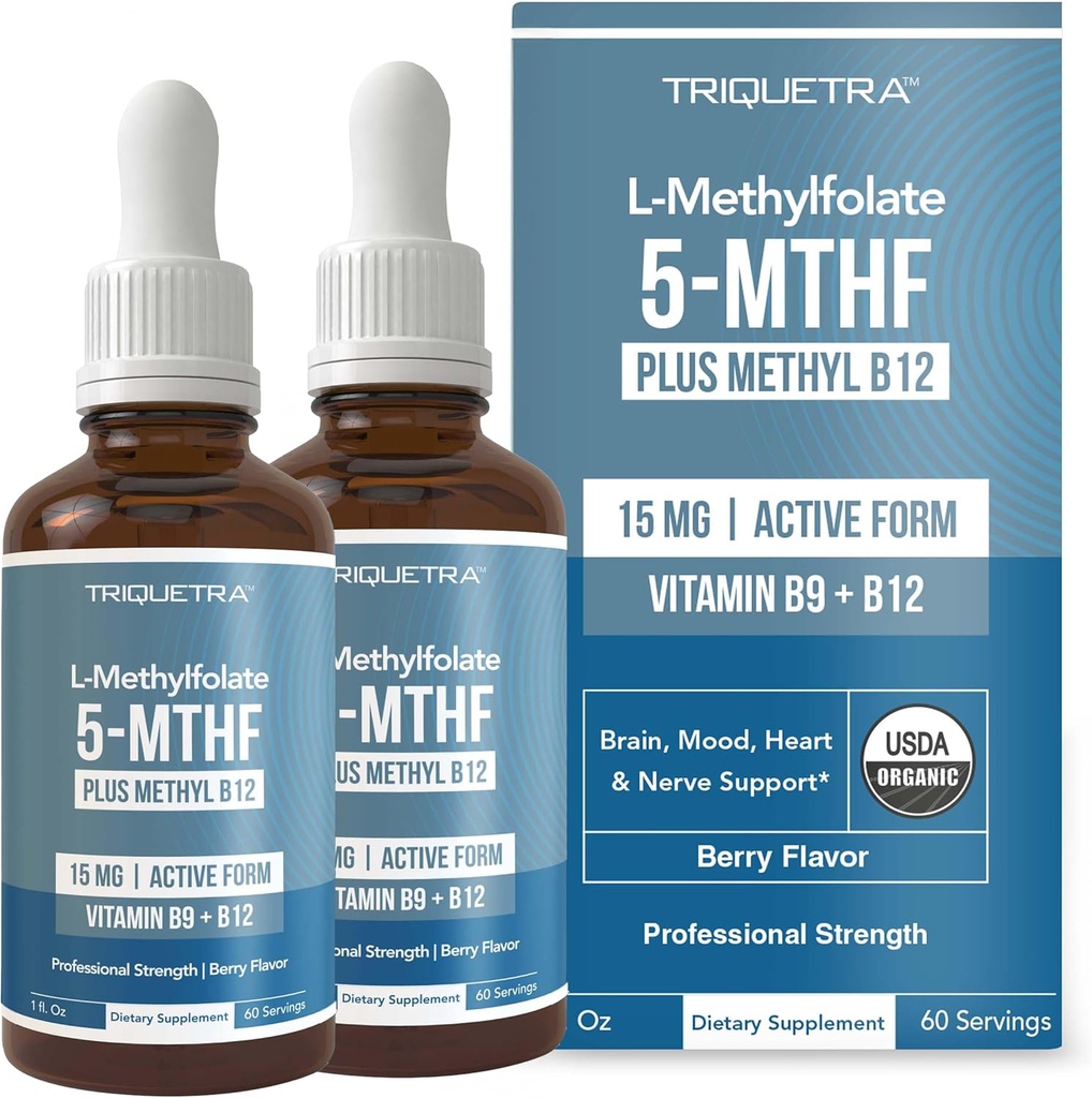 L Metüülfolaat 15mg Plus Metüül B12 Cofactor – orgaaniline, marjamaitse, professionaalne tugevus, vedel sublingvaalne, aktiivne 5-MTHF vorm – toetab meeleolu, homotsüsteiini metüülimist, tunnetust (1oz - 2 Pack)