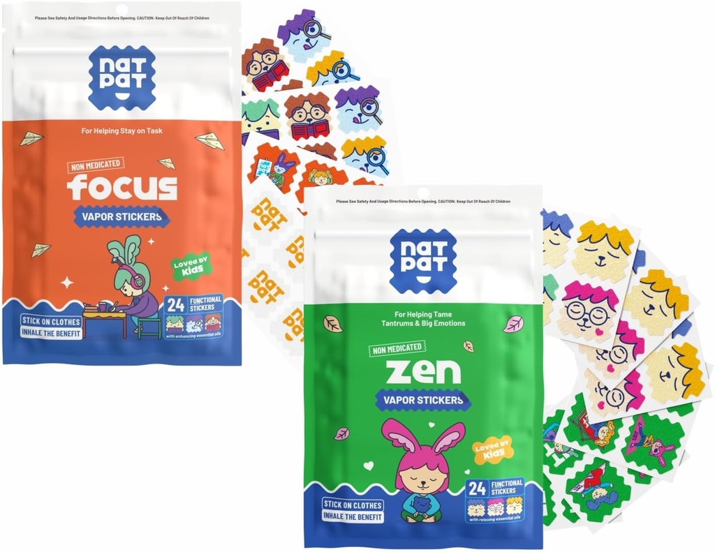NATPAT FocusPatch (1 Pack) ja ZenPatch (1 Pack) Bundle - 24 fookust suurendavad kleebised ja 24 Calmi suurendavad kleebised - kemikaalivaba, looduslik abi fookuse ja meeleolu toetamiseks