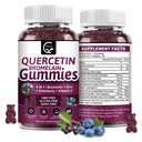 Quercetin Gummies Bromelain 2378mg - segu leedrimarjaga, Echinacea Purpurea ekstrakt, tsink, C-vitamiin, D3, K2, Kompleks toetab immuunsüsteemi, südame-veresoonkonna ja hingamisteede, Vegan Gummy täiskasvanutele ja lastele