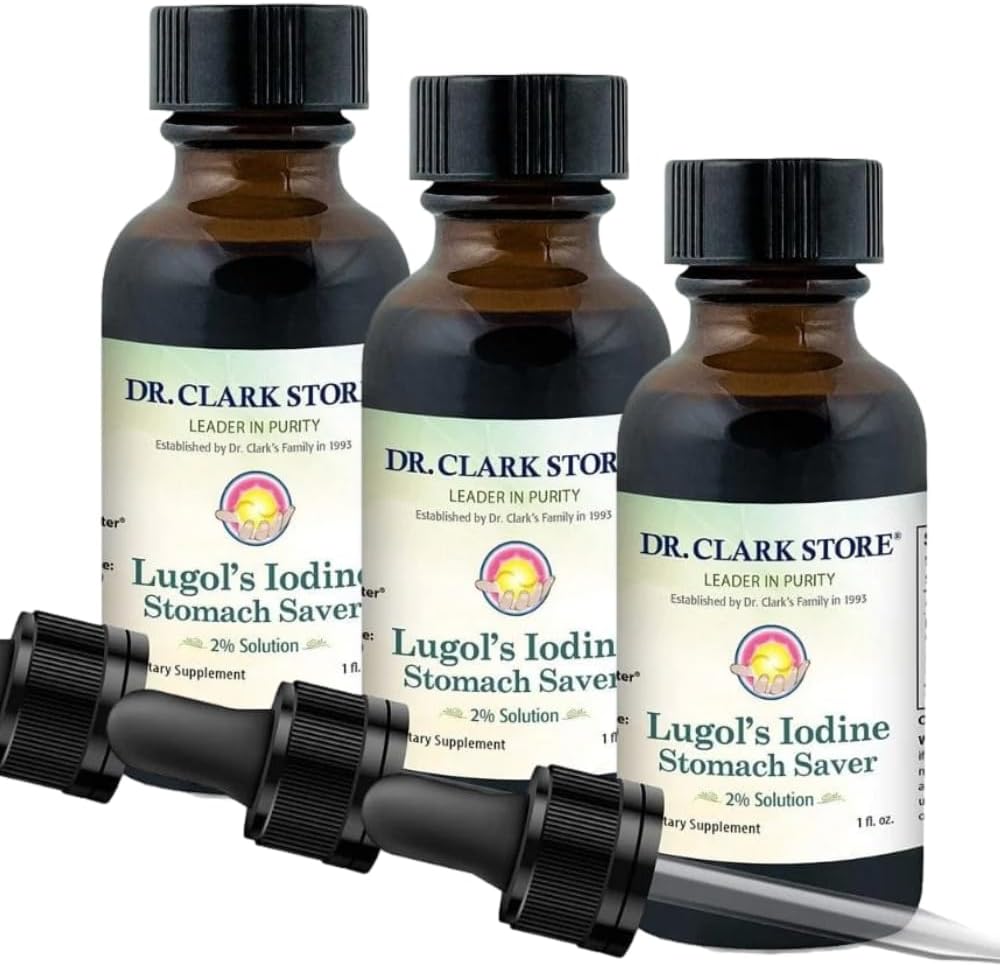 Dr Clark Lugoli joodi 2% lahendus - vesi ja 2% granuleeritud jood - looduslik kõhu leevendamine ja tervishoid - 1 fl. Oz koos Dropper 3Pack