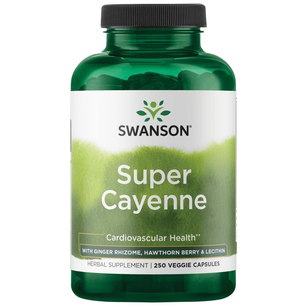 Swanson Super Cayenne - Taimne täiendus, mis edendab südame tervist, vereringet ja verevoolu - looduslik valem w / ingveri risoom, Hawthorne Berry & letsitiin - (250 Veggie kapslit)
