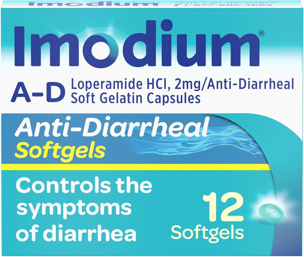 Imodium A-D Diarrhea Relief Softgels with Loperamide HCl, Anti-Diarrheal Medicine to Help Control Symptoms of Diarrhea Due to Acute, Traveler's Diarrhea, HSA/FSA Eligible, 12 ct