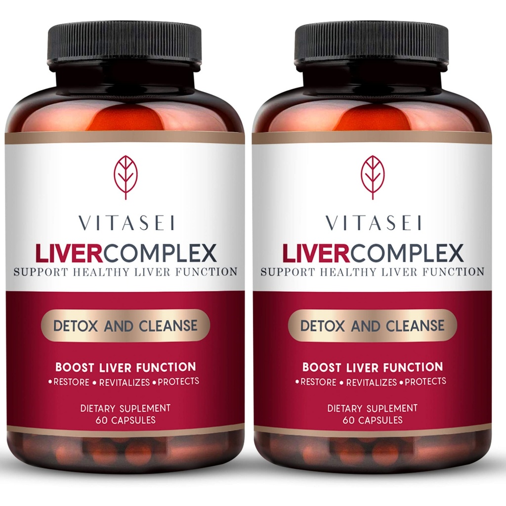 VITASEI Maksapuhastus Detox & Remont, Maksakompleks W/Milkohakaekstrakt, Gartsiinia, kurkumiin C3, taimsete toidulisandite toetamine, Detoxi valem naistele ja meestele, 60 kapslit (pakk 2)
