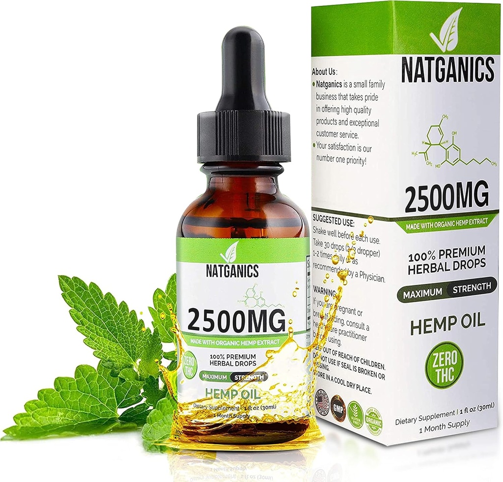 Orgaaniline Kanepiõli 2500mg - Ultra Premium Kanepiõli tilgad 2500mg - Looduslik Kanepiõli ekstraktsioon Tinktuur - Non-GMO Ultra-Pure CO2 Ekstraheeritud tilgad - Omega rasvhapped 3 6 9 - orgaaniliselt kasvatatud ja valmistatud USAs