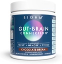 BIOHM Gut-Brain Connection Memory & Focus Supplement (6,74 Oz, 30 Servings) toetab soolestiku tervist ja kognitiivset heaolu, aitab parandada meeleolu, probiootikume, lõvi Mane & Bacopa Monneiri, šokolaadimaitse