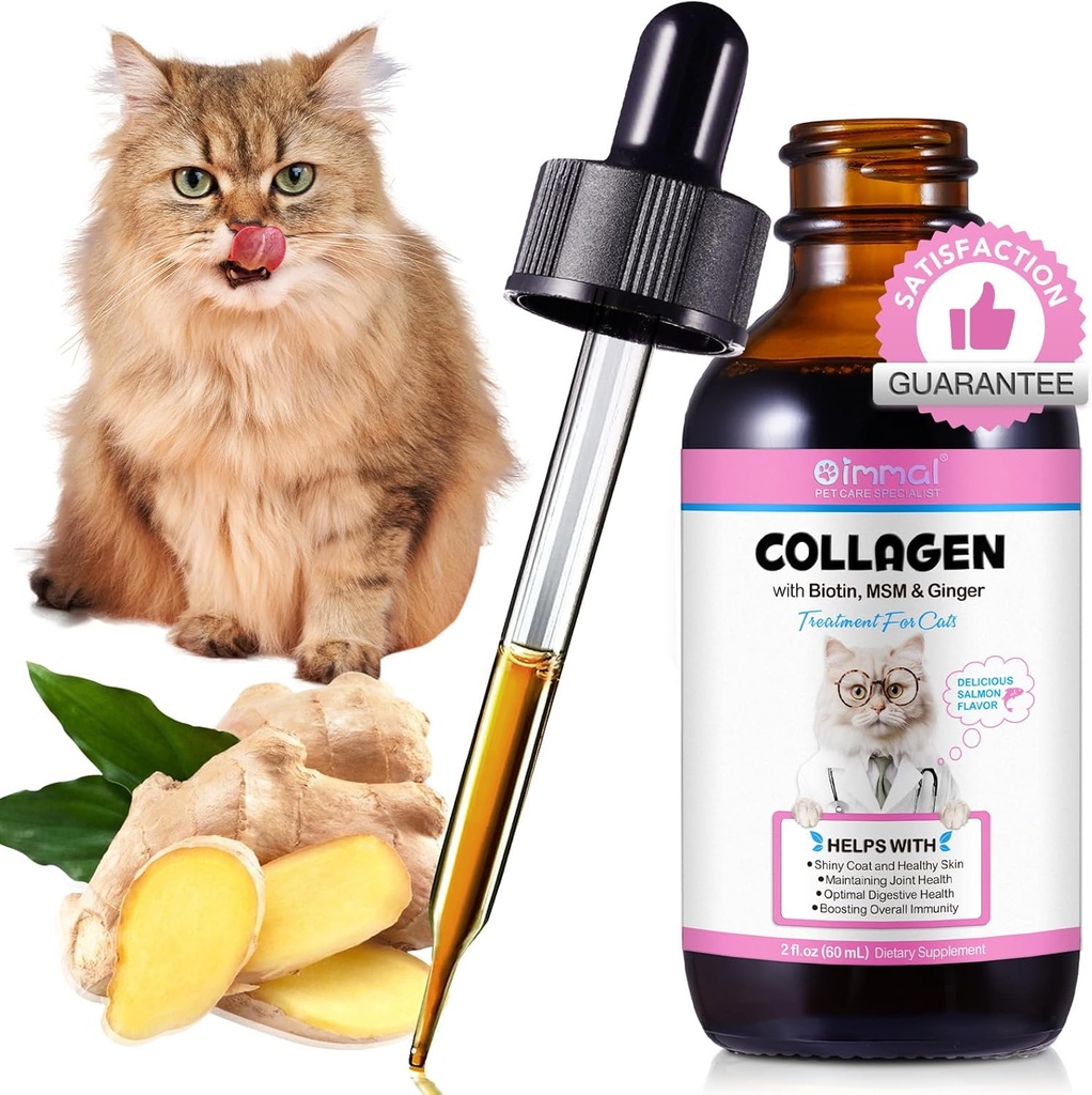 Kollageen kassidele 2 fl.oz, vedel kollageen kassitilkadele, Premium Grass toidetud kollageenid kassi nahale ja karvalisandile, Itch Relief kassile allergiaga immuunsus, veiste kollageenidega, biotiin, MSM