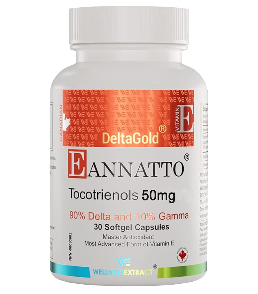 TERVISLIK EKSTRAKT EANNATTO Tokotrienoolid Deltagold E-vitamiini toidulisandid Softgels, Tokoferoolivaba, toetab immuunsüsteemi tervist, mitte-GMO, gluteenivaba ja antioksüdant (50MG 30 Softgels).