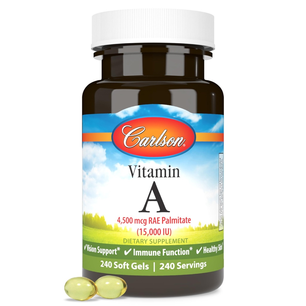 Carlson - A-vitamiin, 15000 RÜ Palmitaat (4500 mcg RAE), Visioon Tervis ja terve nahk, immuunfunktsioon, 240 Softgels