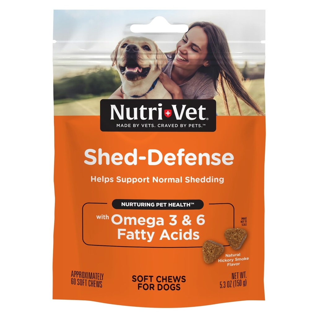 Nutri-Vet Shed Defense Pehmed närid koertele, naha- ja karvalisandid koertele, Omega 3 kalaõlist, kuiv ja sügelev naha leevendamise ravi, kutsika Essentials, 60 Soft Chews