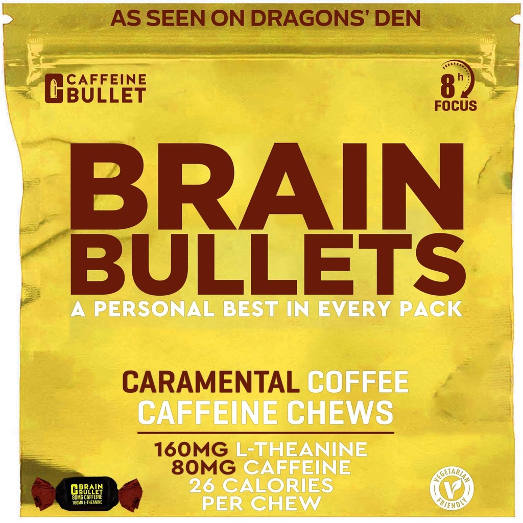 80mg Kofeiin ja 160mg L-Theanine Focus Enhancing Energy Chews (40 Servings) – Neuroscience Backed Nootropic Stack, vaimne teravus ja kognitiivsed tugi | Caramel Frappe Flavor Brain Bullet