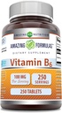 Amazing valemid Vitamiin B6 täiendus | 100 mg serveerimise kohta | Tabletid | Mitte-GMO | Gluteenivaba | Valmistatud USAs (1 Pack, 250 Count)
