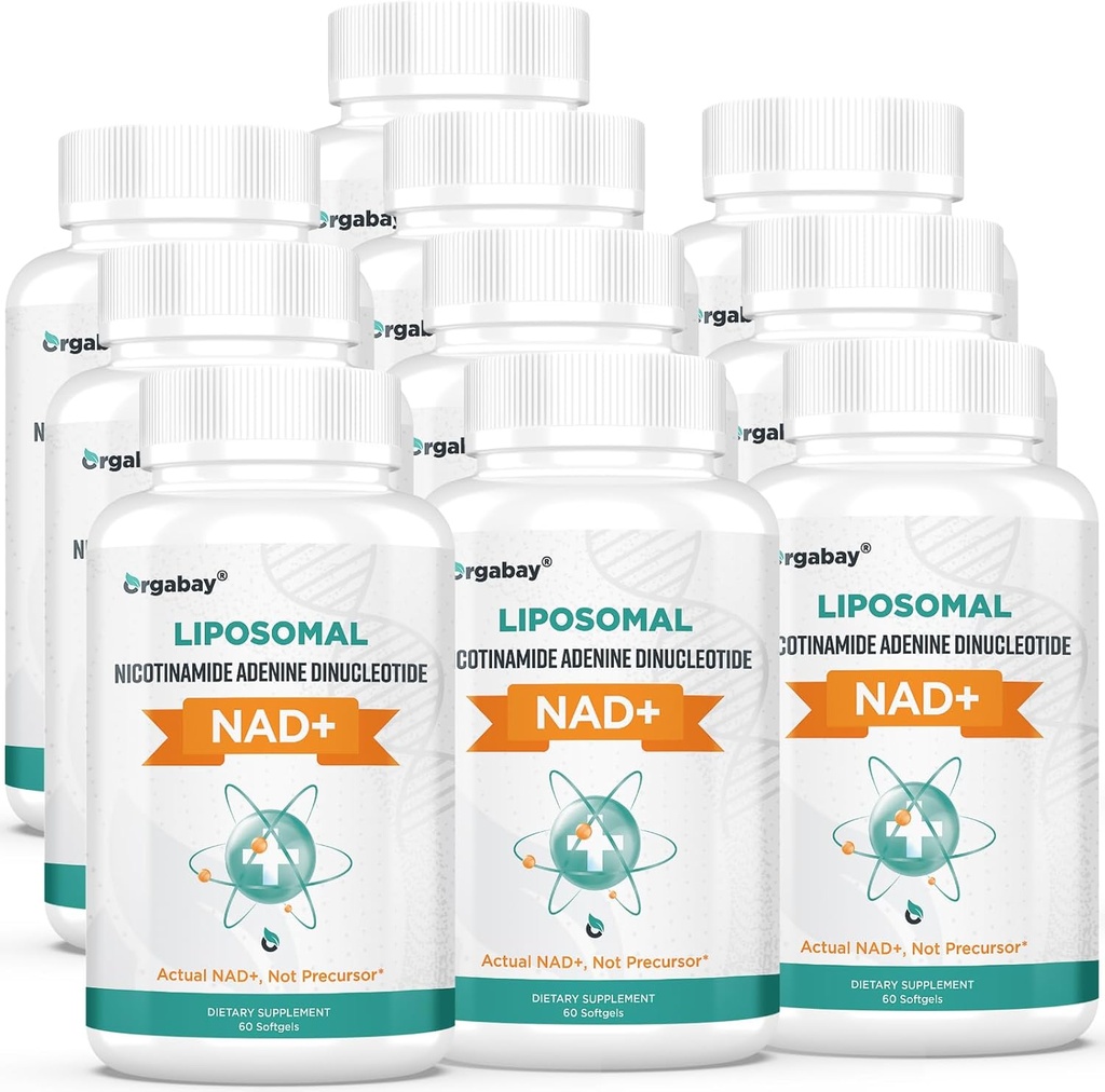 Orgabay Liposomal NAD+ Täiendus 500 mg, kõrge imendumine, NAD+ suurendamine TMG 250 mg-ga, tegelik NAD Plus tõhusam kui nikotiinamiid ribosiid, rakuenergia toetamine, tervislik vananemine | 600 softgeeli