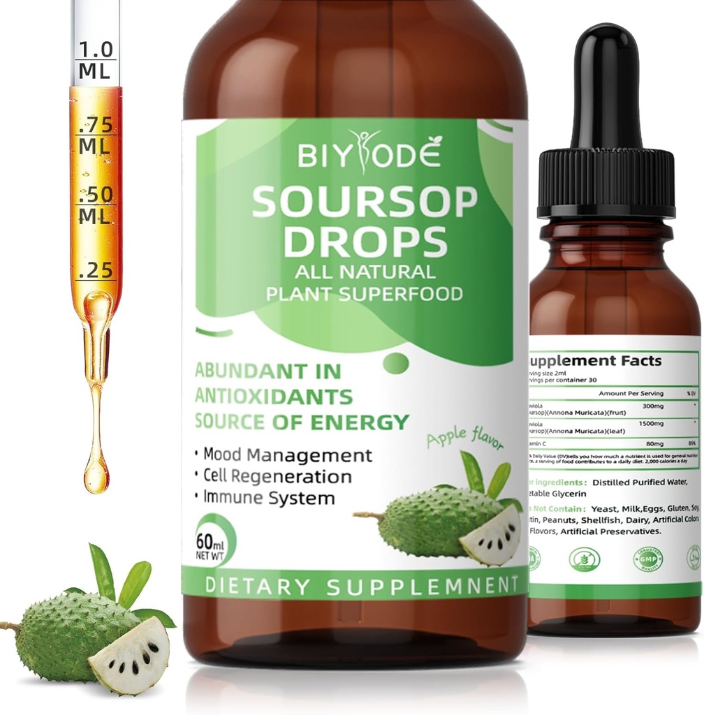 Soursop Graviola Vedelik tilgad: 1800mg Premium Antioksüdant Toetus Immuuntervise Seedimine Lõõgastamine Une Vegan Gluteen Tasuta suhkur 1 Fl Oz 30 päeva pakkumine