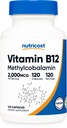 Nutrikost Vitamiin B12 (metüülkobalamiin) 2000mcg, 120 kapslit - taimetoitlased kapslid, mitte-GMO, Gluteenivaba B12 täiendus