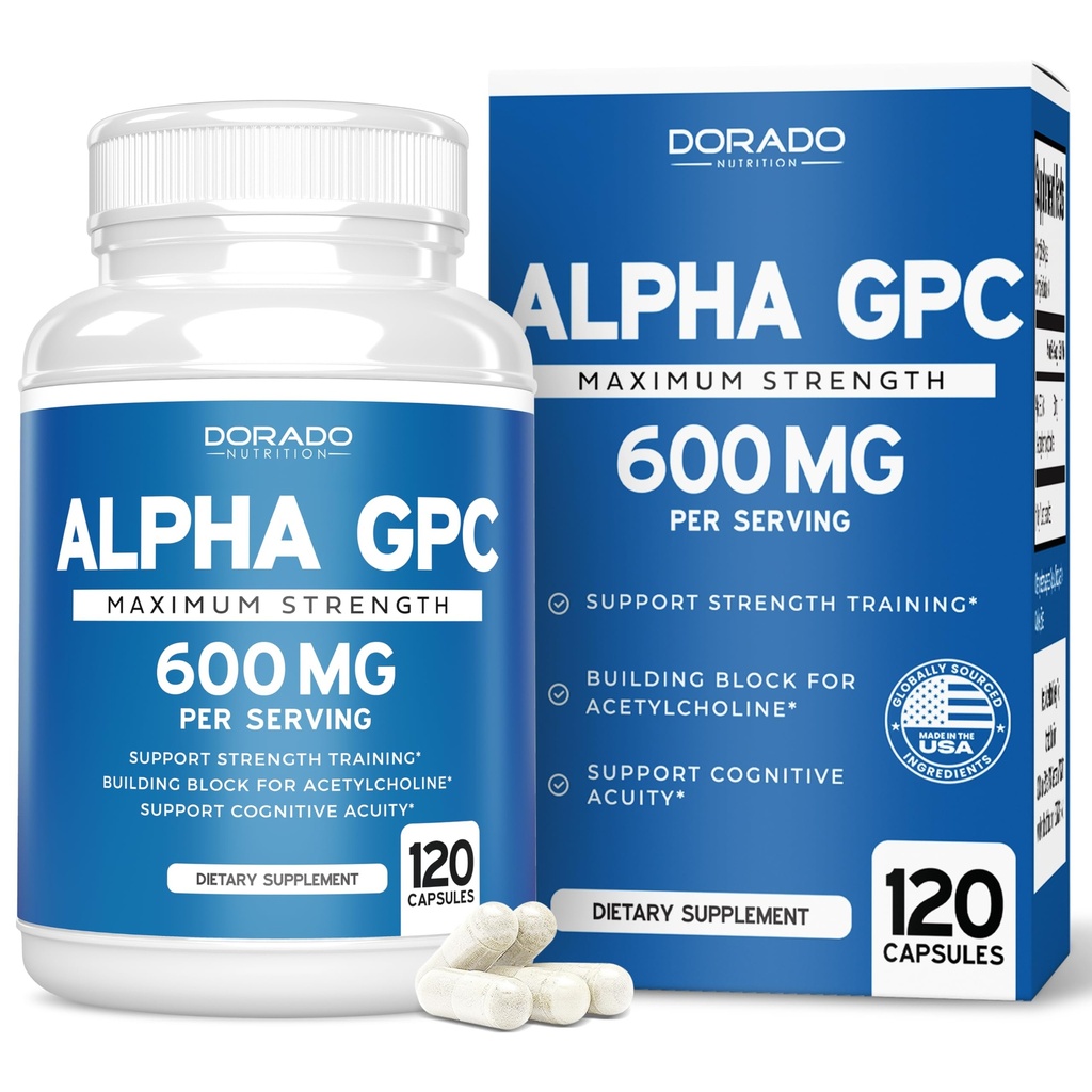 Alpha GPC koliinkapslid - 120 loendit, 600mg teenindust (aju tugiabi, mis toetab fookust, mälu, motivatsiooni ja energiat (kolmanda osapoole testitud, vegan ohutu valmistatud USA-s) Aju tugilisa