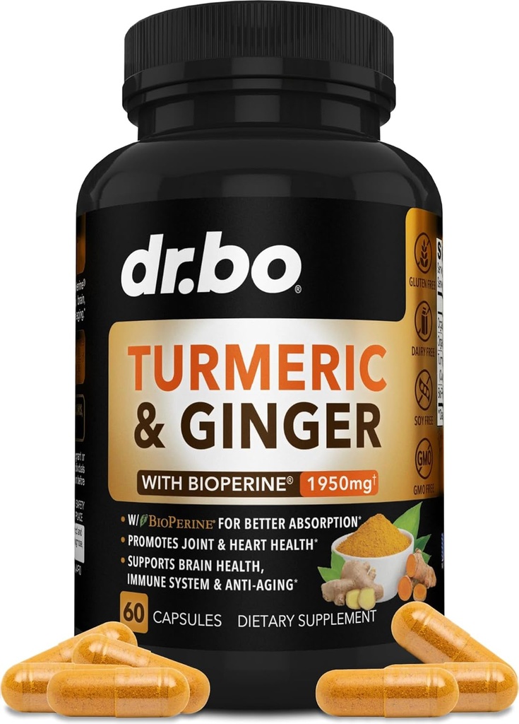Kurkumiini koos BioPerine & Ingver Supplement - 1950mg Orgaaniline Tumeric ja kurkumiini BioPerine Black Pepper Pills - Kurkum ja ingveri täiendus 60 kapslit