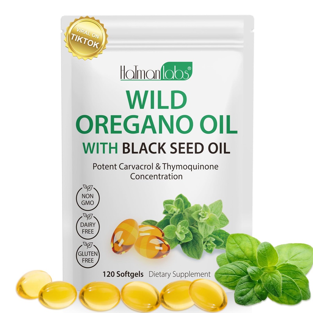 Oreganoõlikapslid, 2 in 1 Oreganoõli musta seemne õliga, Oreganoõlilisandi kapslid, Oregano ekstrakti orgaaniline õli, mitte-GMO, gluteenivaba