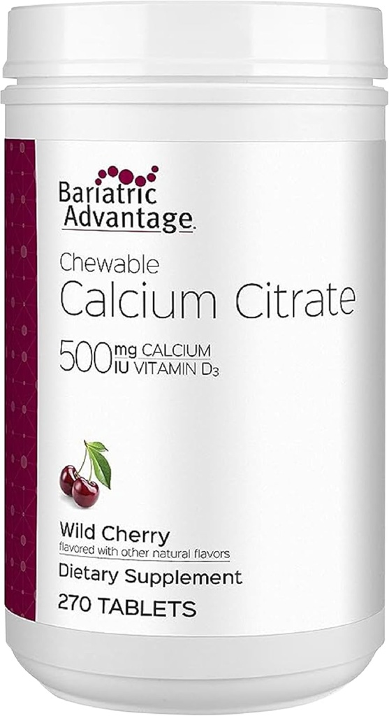 Bariaatriline eelis Kaltsiumtsitraat närimistable 500mg vitamiin D3 bariaatrilise kirurgia patsientidel sealhulgas mao möödavoolu ja varrukate gastrektoomia, madal suhkur - Wild Cherry maitse, 270 Count